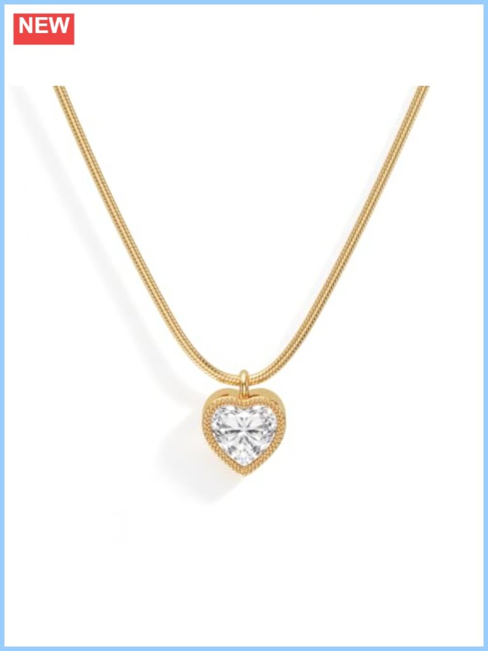 14K Gold Plated Heart Pendant Necklace 1.5mm Snake Chain
